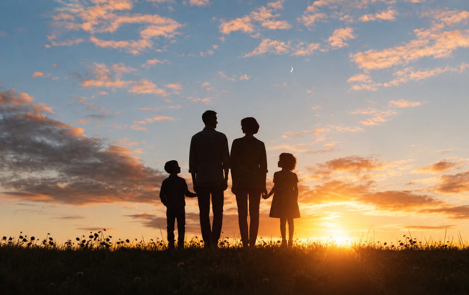 A family watching the sunset together